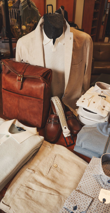 alt="Mens casual wear fashion for Spring Summer of 2025 from Landmark Clothiers"